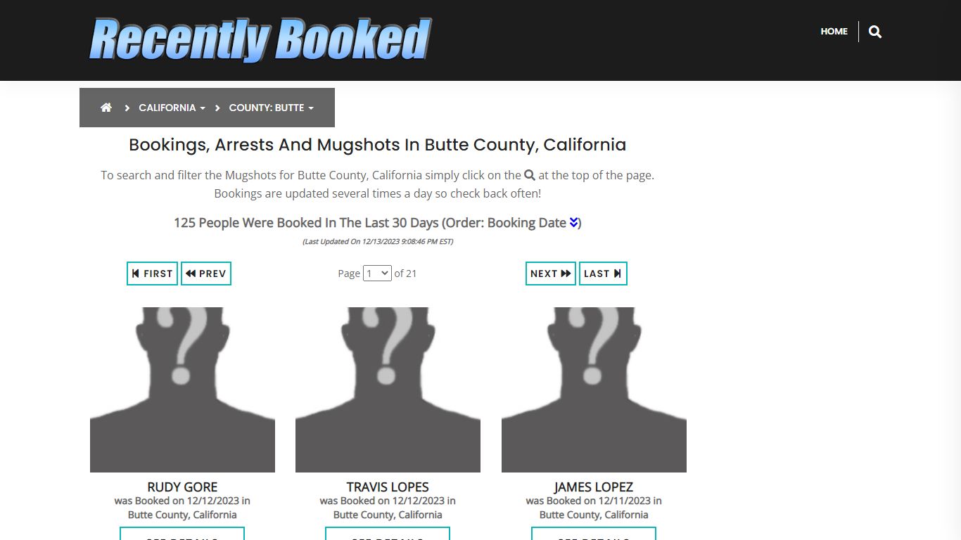 Recent bookings, Arrests, Mugshots in Butte County, California
